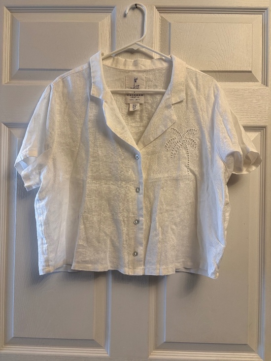 Calypso St. Barth Tops - Calypso St Barth Linen Button Down Short Sleeve Coastal Top